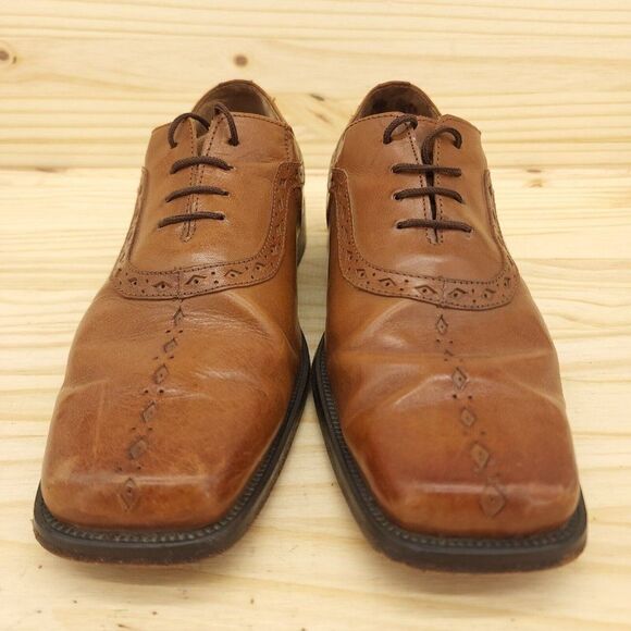 Fratelli Mens Oxfords Sz 9.5 M Brown Leather Y2K Square Toe Dress Shoes - Picture 2 of 9